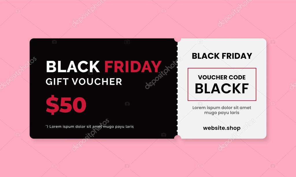 Black friday gift voucher card with coupon code text template design background promotion