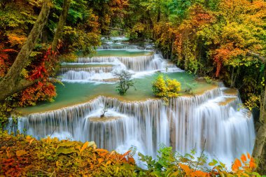 Sonbahar boyunca Ulusal Park Ormanı 'nda renkli görkemli şelale - Görüntü