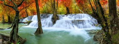 Sonbahar boyunca Ulusal Park Ormanı 'nda renkli görkemli şelale.