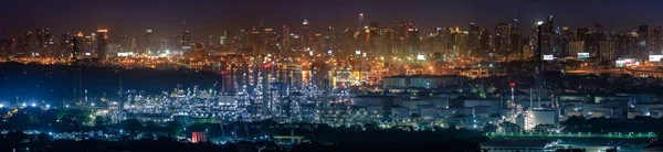 Panorama Uitzicht Olieraffinaderij Centrum Skyline Bangkok Thailand — Stockfoto