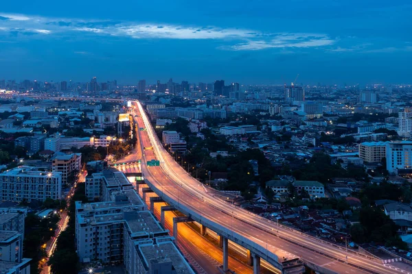 Expressway Arial View Night Light Trail Bang Bangkok Thailand — Stockfoto