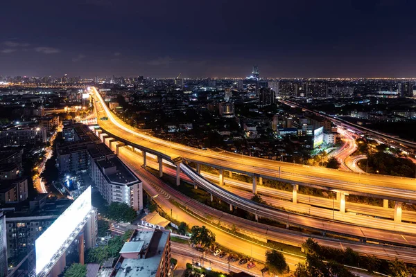 Expressway Arial View Night Light Trail Bang Bangkok Thailand — Stockfoto