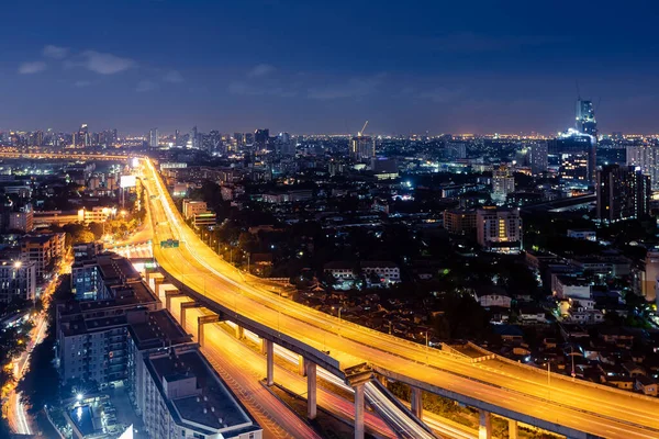 Expressway Arial View Night Light Trail Bang Bangkok Thailand — Stockfoto