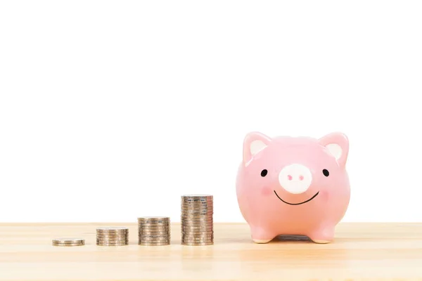 Piggy Bank Coin Stack White Background — Stock Photo, Image