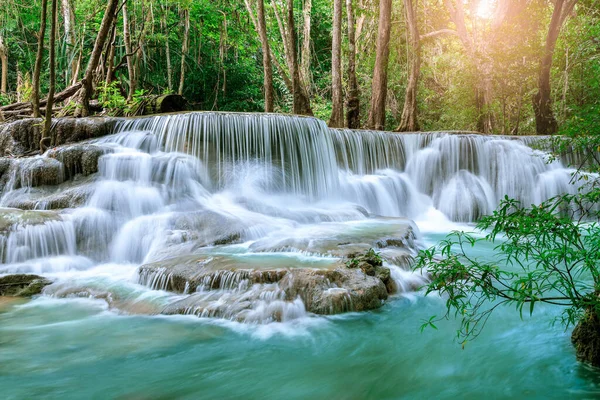 Huai Mae Khamin Waterval Niveau Khuean Srinagarindra National Park Kanchanaburi — Stockfoto