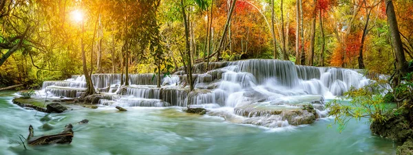 Барвистий Величний Водоспад Національному Парковому Лісі Восени Панорама Зображення — стокове фото