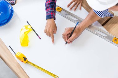 Mühendis çalışma alanı Resepsiyon arka plan Üstten Görünüm