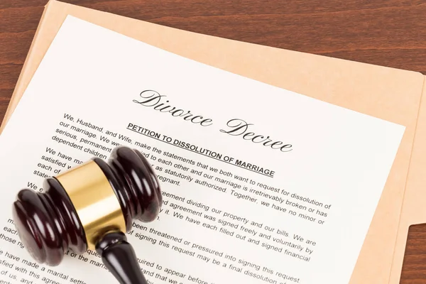 Juge Bois Gavel Jugement Divorce Document Est Une Maquette — Photo