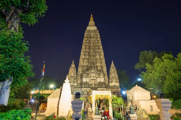 Mahabodhi Temple Night Bodh Gaya India Site Gautam Buddha Attained — Stock Photo, Image