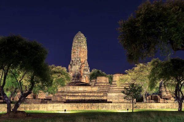 Wat Phra Ram Tapınakta Yanar Gece Ayutthaya — Stok fotoğraf