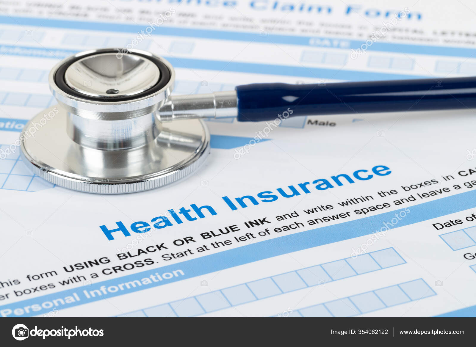 Health Insurance Application Form Stethoscope Calculator — Stock Photo