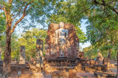 Wat Phra Si Ariyabot tapınağındaki ayakta duran Buda heykeli Kamphaeng Phet Tarihi Parkı, Unesco Dünya Mirası alanı