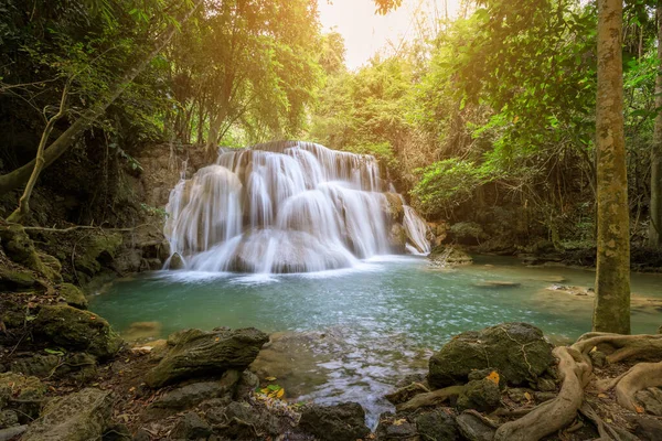 Huai Mae Khamin Waterfall Tier Khuean Srinagarindra National Park Kanchanaburi — ストック写真