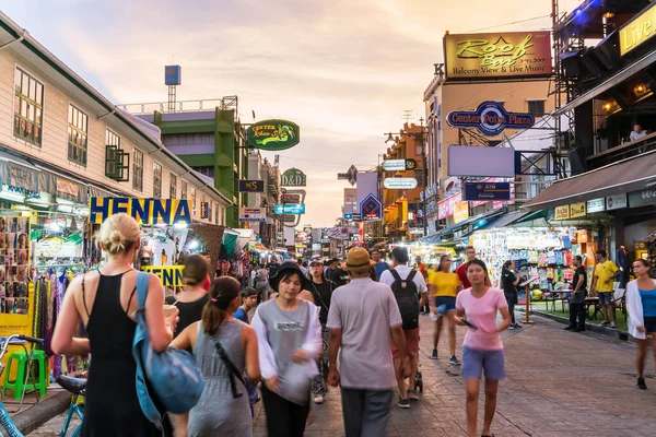 Bangkok Tajlandia Maja 2019 Droga Khaosan Zmierzchu Słynie Pensjonatu Hostelu — Zdjęcie stockowe