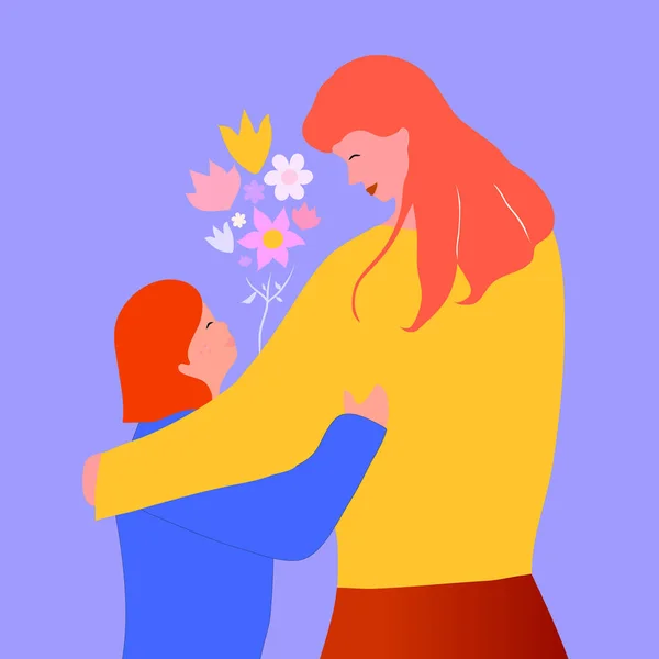 Ilustração Dia Mãe Floral Com Mãe Filha Ilustrações Para Uma —  Vetores de Stock