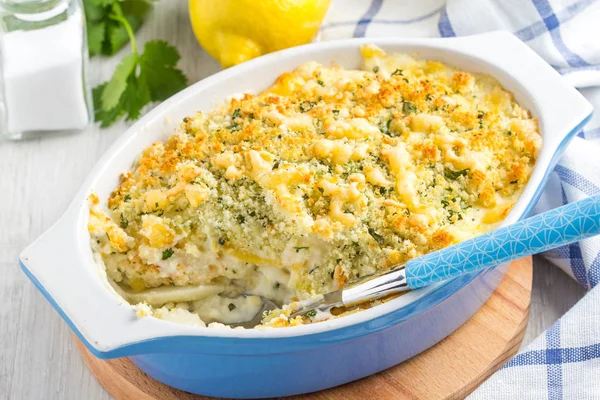 Casserole with crispy crumble, potato gratin, baked meat butter — Stock Photo, Image
