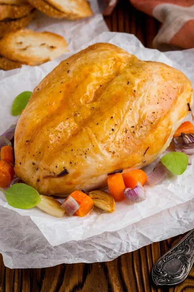 Baked Chicken Breast Skin Vegetables — Stock Photo, Image