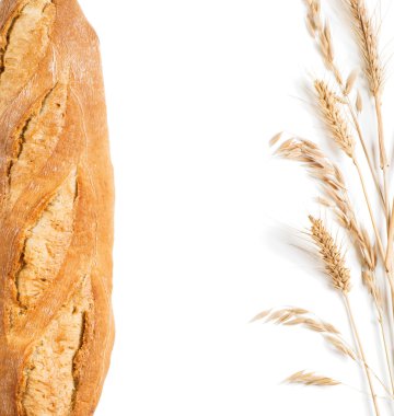 Ekmek, buğday ve form çerçevesinde yulaf. Üstten Görünüm.