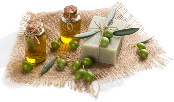Olive oil and soap for SPA. — Stock Photo, Image