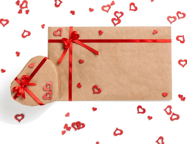 Love letter, gift and hearts for Valentines day. — Stock Photo, Image