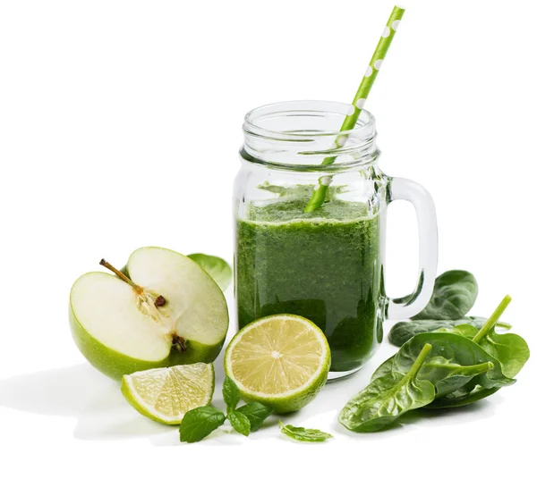 Gezonde groene smoothie en ingrediënten — Stockfoto