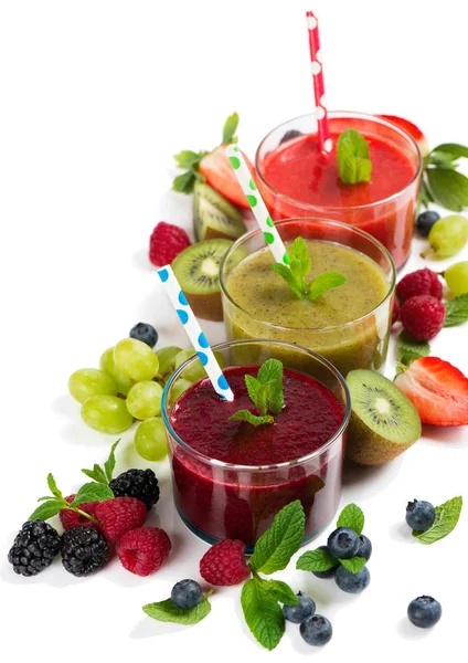 Drie kleurrijke smoothies — Stockfoto