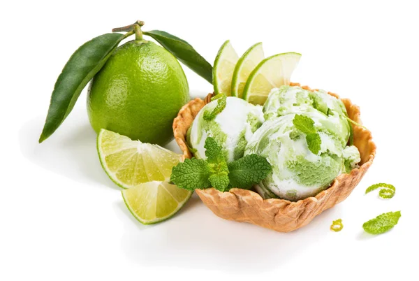 Lime ice cream and fruit — Stock Photo, Image