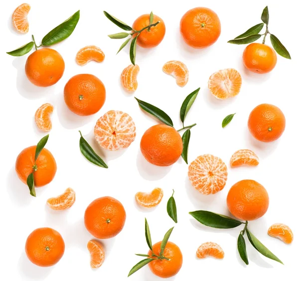 Tangerines with leaves. Top view. — Stock Photo, Image