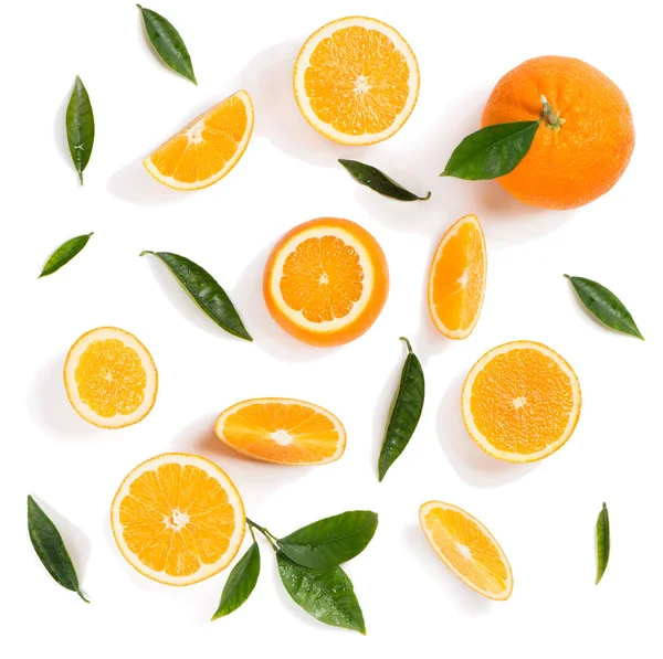 Oranges with leaves. Above view. — Stock Photo, Image