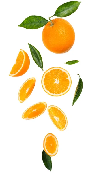 Segmenten van sinaasappelen in lucht. — Stockfoto