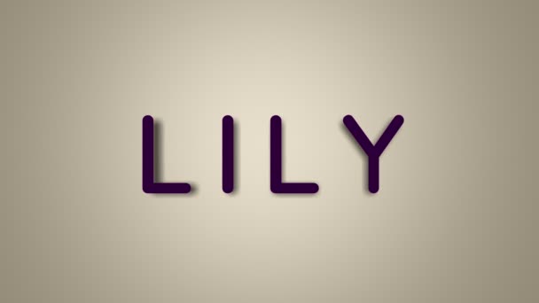 Name is Lily. The female name Lily on a light background disappears flying in butterflies. Minimal graphics. 4k — Stock Video