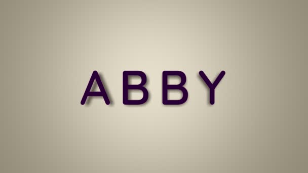 Jmenuju se Abby. Samičí jméno Abby na světlém pozadí zmizí v motýlech. Minimální grafika. 4k — Stock video