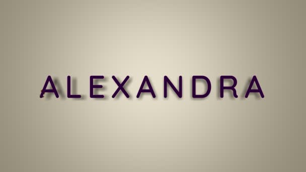 Name is Alexandra. The female name Alexandra on a light background disappears flying in butterflies. Minimal graphics. 4k — Stock Video