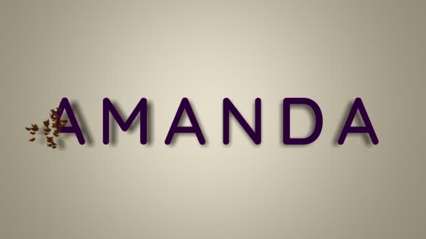 Name is Amanda. The female name Amanda on a light background disappears flying in butterflies. Minimal graphics. 4k — 비디오