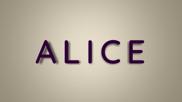 Mi nombre es Alice. El nombre femenino Alice sobre un fondo claro desaparece volando en mariposas. Gráficos mínimos. 4k — Vídeo de stock