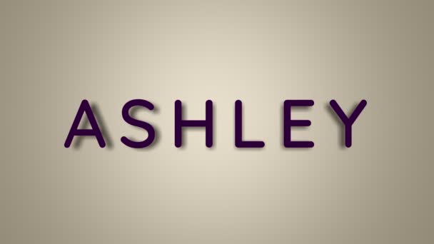 Name ist ashley. verschwindet der weibliche Name ashley auf hellem Hintergrund fliegend in Schmetterlingen. Minimale Grafik. 4k — Stockvideo