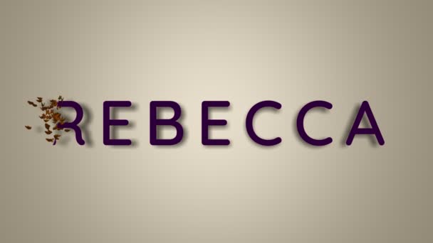 Jmenuje se Rebecca. Samičí jméno Rebecca na světlém pozadí zmizí v motýlech. Minimální grafika. 4k — Stock video