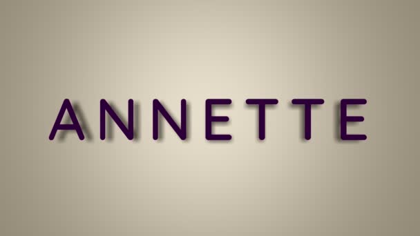 Name is Annette. The female name Annette on a light background disappears flying in butterflies. Minimal graphics. 4k — Stock Video