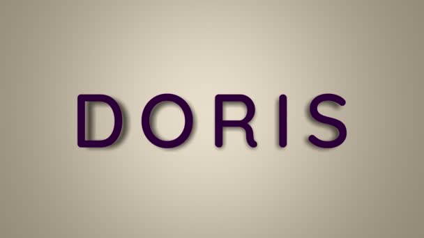 Jag heter Doris. Kvinnans namn på en ljus bakgrund försvinner flygande i fjärilar. Minimal grafik. 4k — Stockvideo