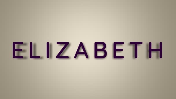 Name ist elizabeth. verschwindet der weibliche Name auf hellem Hintergrund fliegend in Schmetterlingen. Minimale Grafik. 4k — Stockvideo