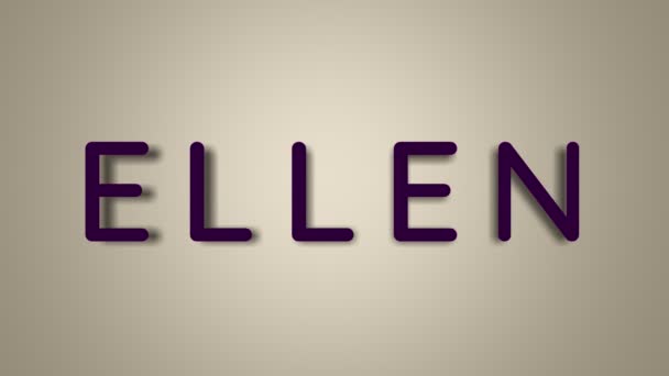 Name is Ellen. The female name on a light background disappears flying in butterflies. Minimal graphics. 4k — Stock Video