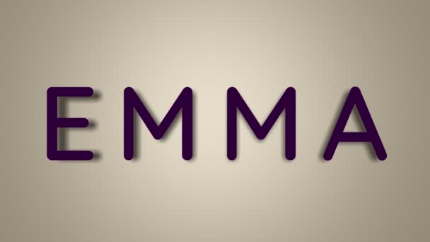 Name is Emma. The female name on a light background disappears flying in butterflies. Minimal graphics. 4k — Stock Video