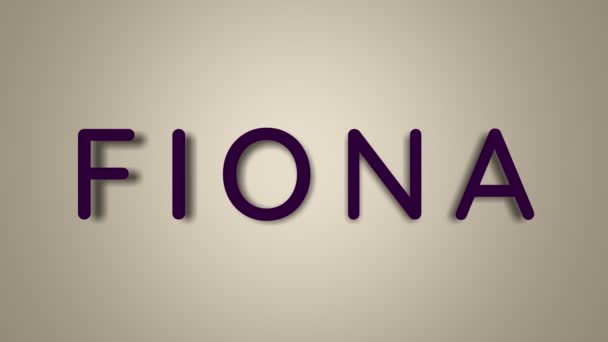 A nevem Fiona. A női név könnyű háttérrel eltűnik a pillangókban. Minimális grafika. 4k — Stock videók