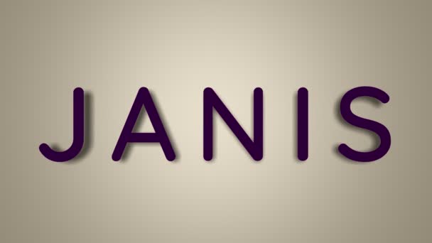 Name is Janis. The female name on a light background disappears flying in butterflies. Minimal graphics. 4k — Stock Video