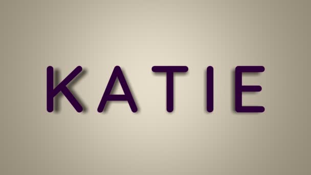 Name is Katie. The female name on a light background disappears flying in butterflies. Minimal graphics. 4k — Stock Video