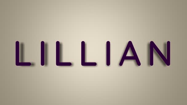 Name is Lillian. The female name on a light background disappears flying in butterflies. Minimal graphics. 4k — Stock Video