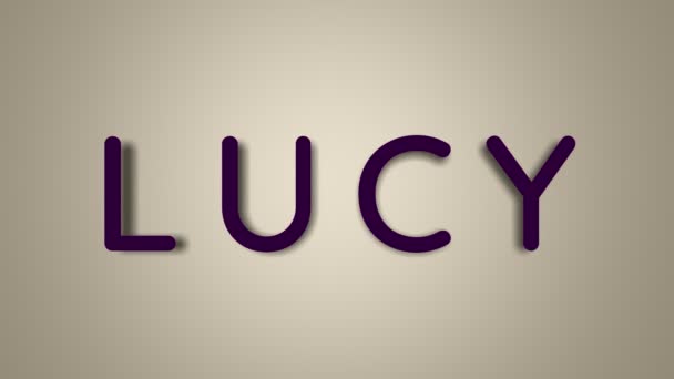 Name is Lucy. The female name on a light background disappears flying in butterflies. Minimal graphics. 4k — Stock Video