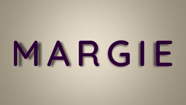 Name is Margie. The female name on a light background disappears flying in butterflies. Minimal graphics. 4k — Stock Video