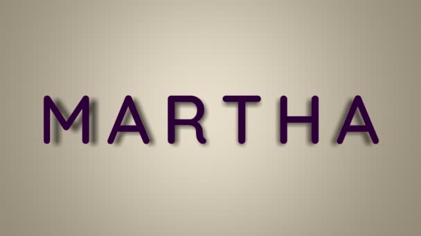 Name is Martha. The female name on a light background disappears flying in butterflies. Minimal graphics. 4k — Stock Video