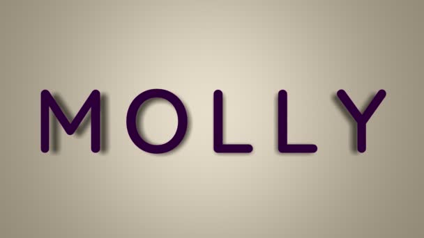 Name is Molly. The female name on a light background disappears flying in butterflies. Minimal graphics. 4k — Stock Video